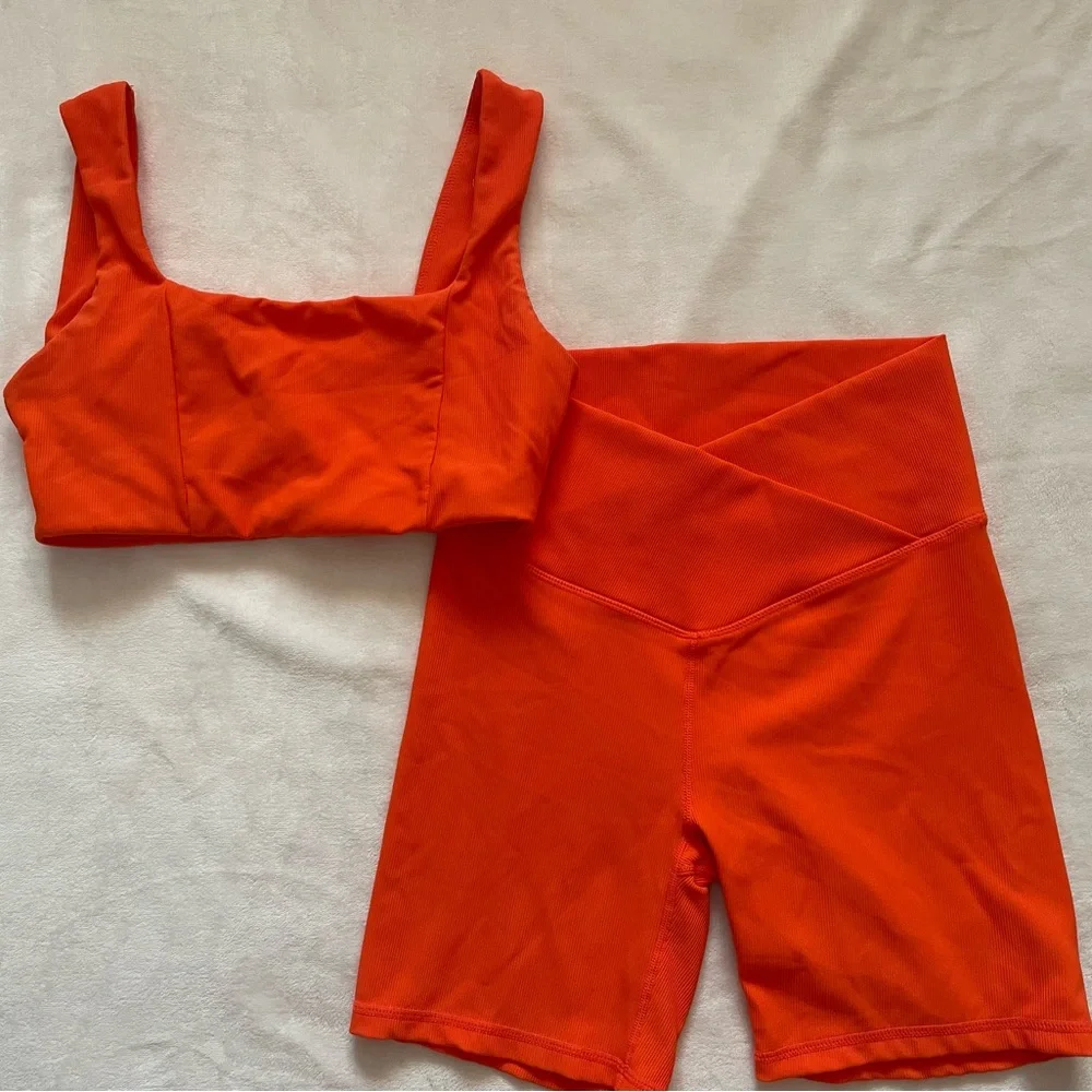 Wilo the Label Orange Sports Bra and Shorts Activewear Workout Set